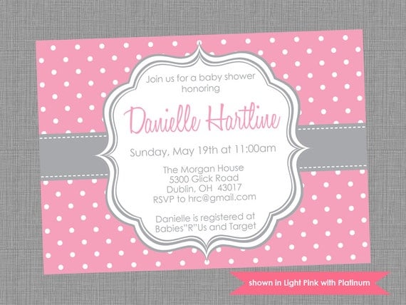 Printable Baby Shower Invitation - Shower Themed Polka Dot Invite - Colors and Text Customizable Il_570xn