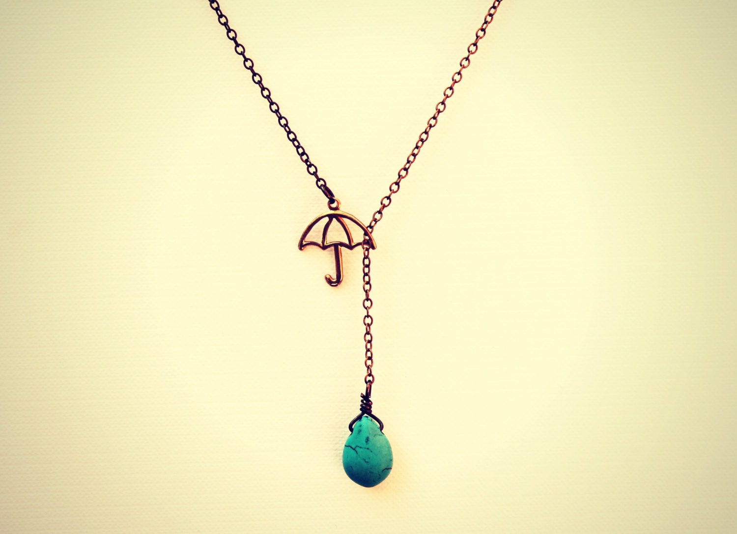umbrella necklace with turquoise drop, turquoise necklace, rain necklace, unique necklace, vintage style necklace