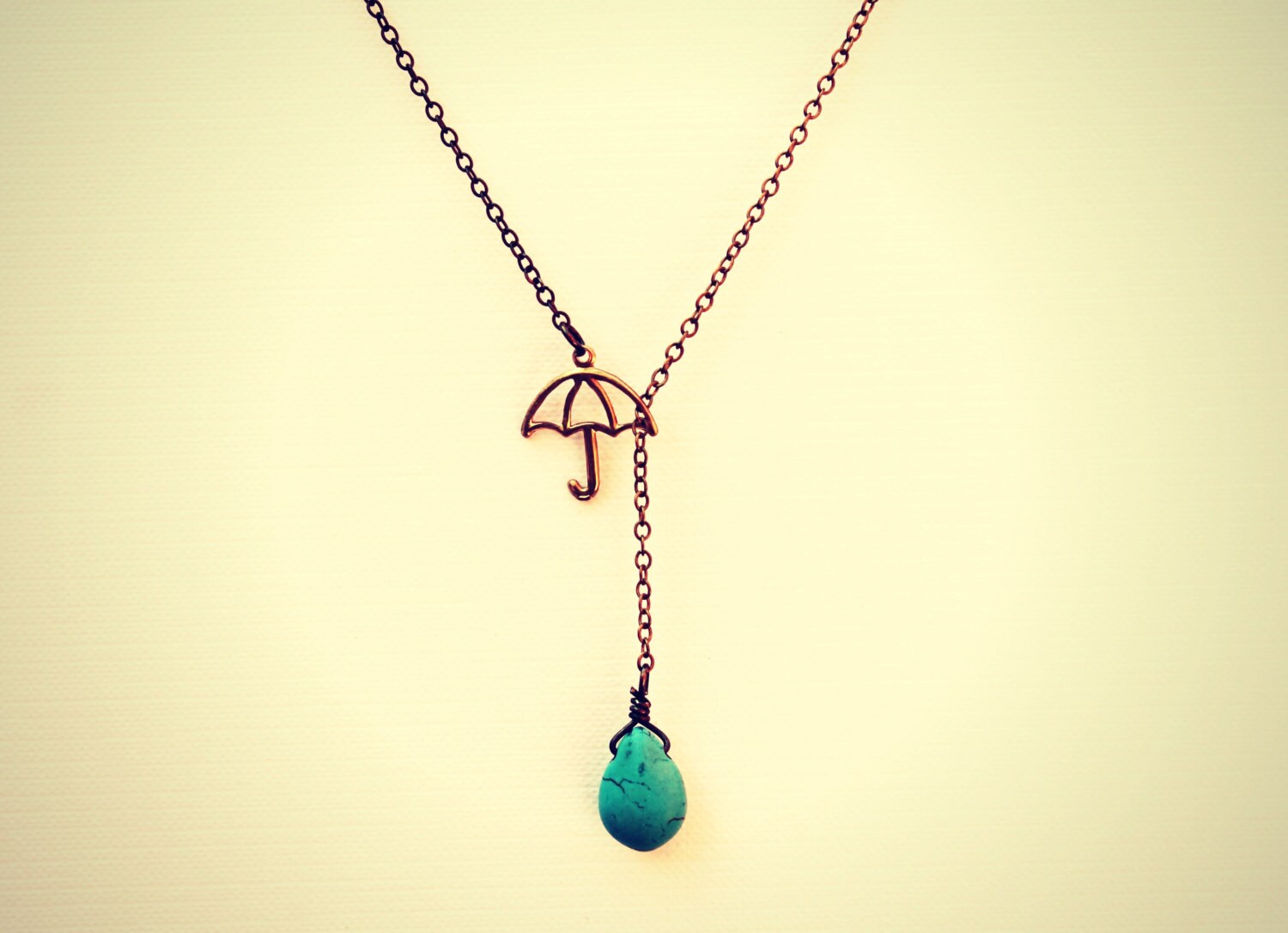 umbrella necklace with turquoise drop, turquoise necklace, rain necklace, unique necklace, vintage style necklace