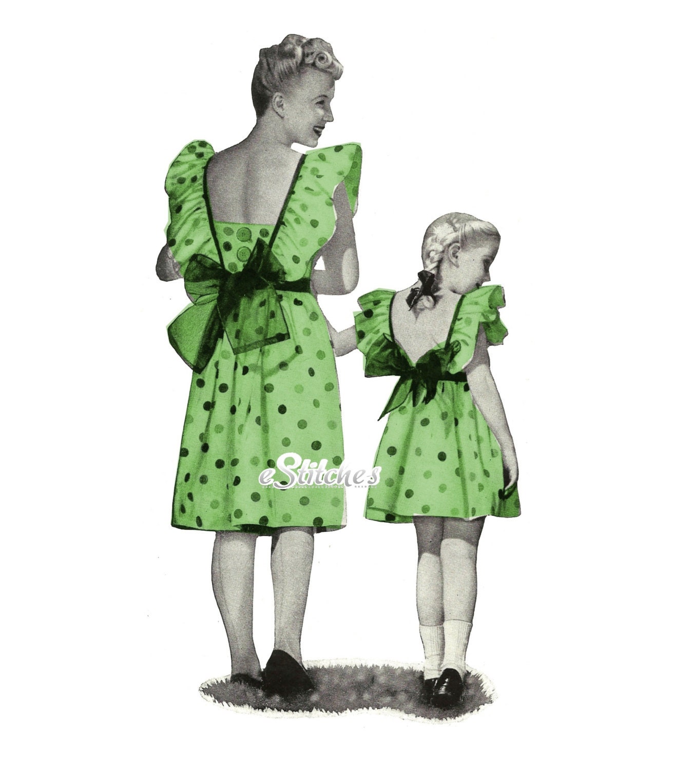 1940s Sun Back Pinafore Dresses for Ladies and Girls - Sewing pattern PDF 4356