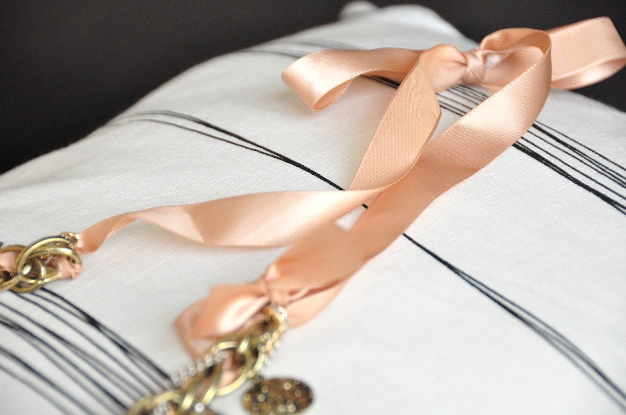 Ruffle Chain & Ribbon Long Necklace - Adjustable Ribbon