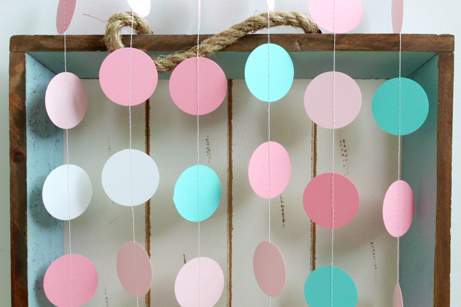Turquoise, White, Pink 12 ft Circle Paper Garland- Wedding, Birthday, Bridal Shower, Baby Shower, Party Decorations