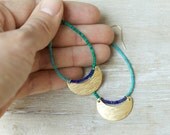 Scalloped beaded earrings: lapis, turquoise and malachite tiny beads with scallops and gold earrings