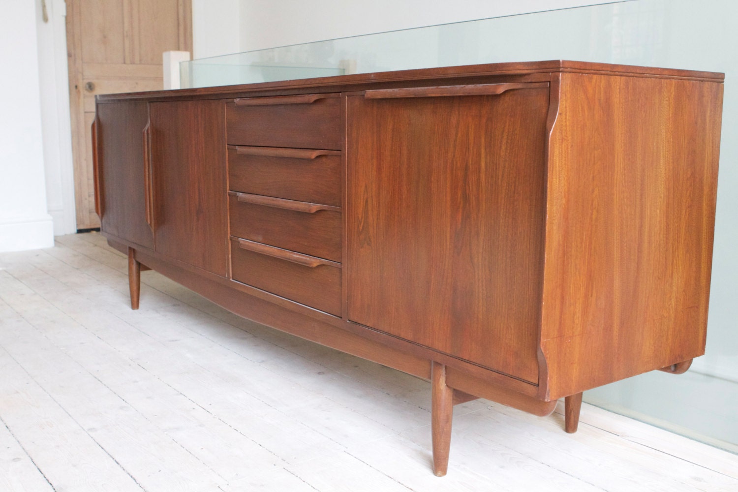 Mid Century Refurbished seven foot Teak Veneered G-Plan, Ercol style Sideboard