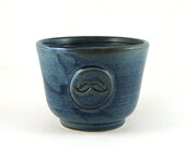Blue Shaving Bowl with a Mustache, Shave Cup,  Gift for Men, Fathers Day, Groomsmen, Best Man by MiriHardyPottery