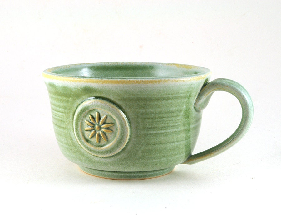 Large Ceramic Mug with a Flower for Soup, Cafe au Lait, Coffee, Tea, Pottery Gift for Her by MiriHardyPottery