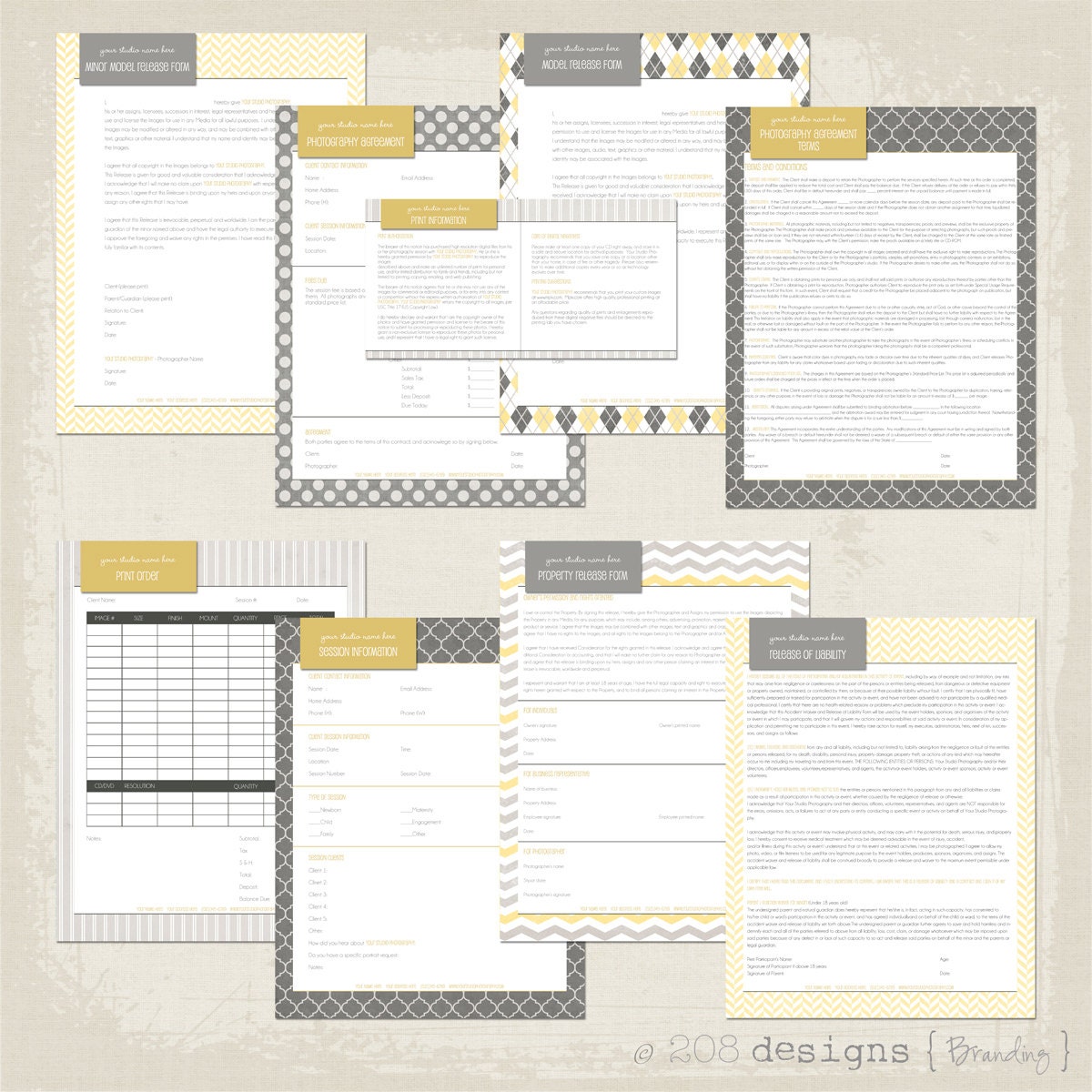 INSTANT DOWNLOAD - Professional Studio Business Forms Kit - Contracts & Release Forms Document Templates for Photographers - Sawyer