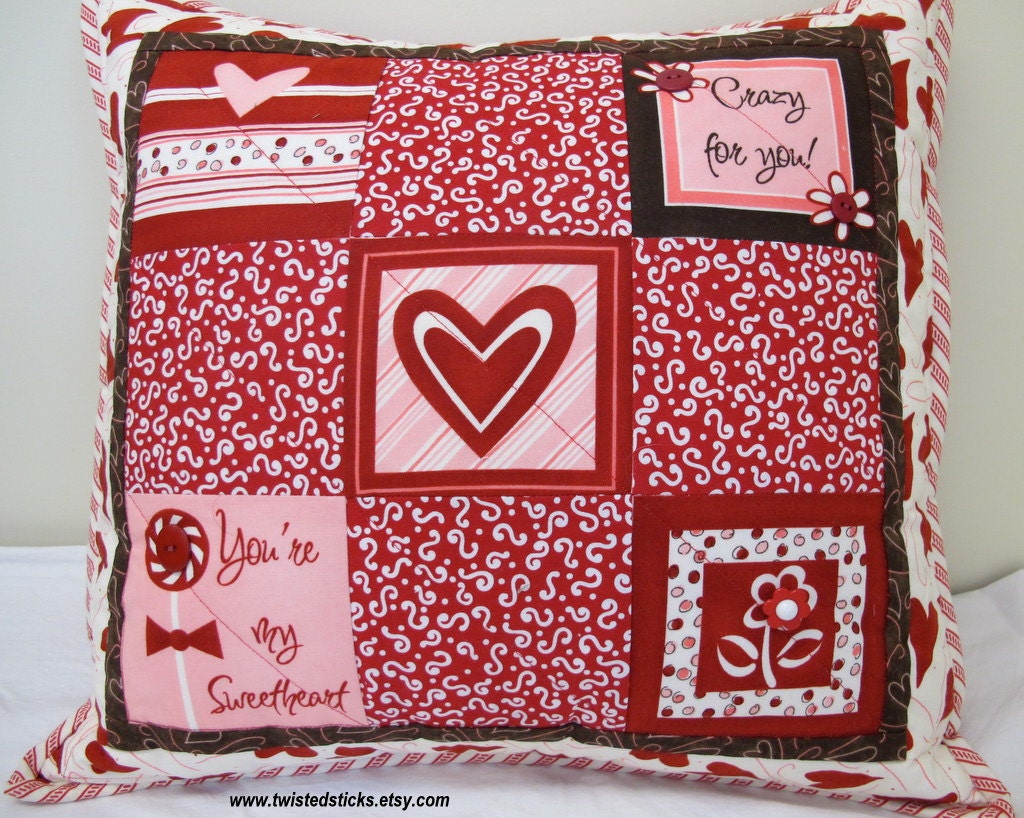 Valentine throw PILLOW, home and living, red quilted pillow,  Love all year round