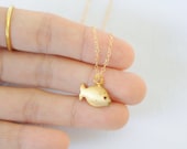 1960's vintage brass charm necklace / gold filled chain / FISH BITES