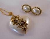 Vintage Heart Necklace and Earrings Set