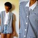 Vtg Retro Lacoste Navy Striped Button Down Knitted Blouse