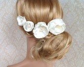 Bridal Fascinator - Birdcage 3 Piece Blusher Veil in Ivory White - 4 Flower Stem - Lady Therese Romantic Classical Hair Accessory