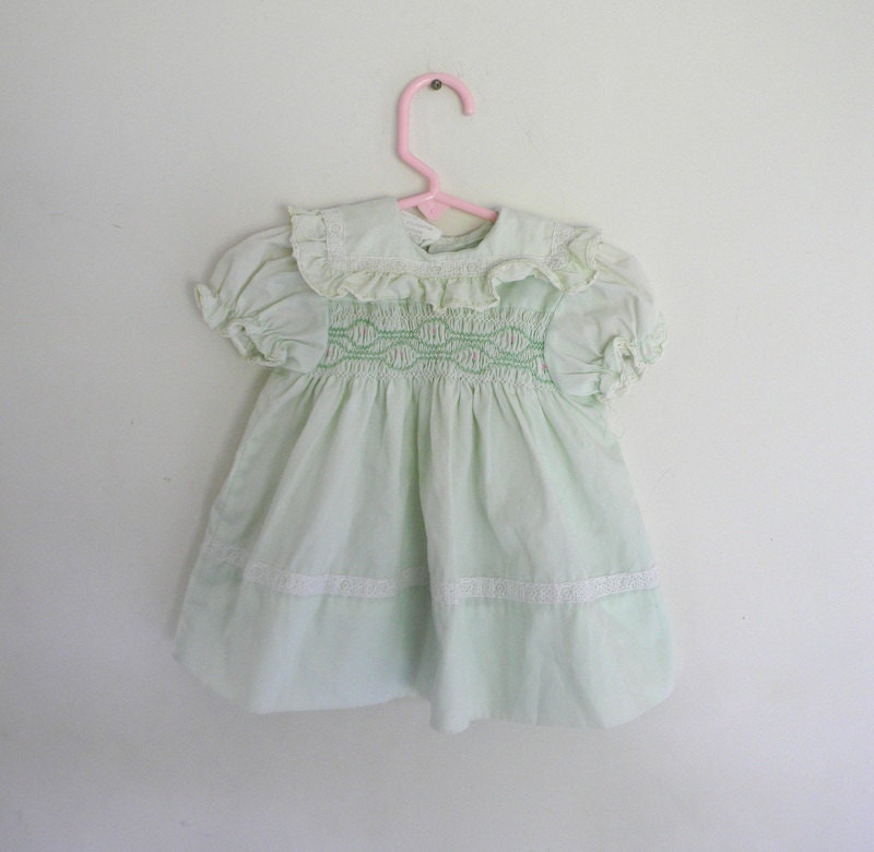 Vintage Baby Dress, Smocked Baby Dress by Polly Flinders Size 3-9 Months