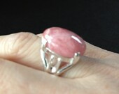 PINK Rhodochrosite sterling silver ring.  Size 6,7,8 (13x18 cabochon)