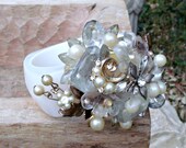 Vintage Statement Cuff with Antique Cluster of Rhinestone, Pearl and Antique Broaches, Hollywood Regency, Blinged out Bracelet
