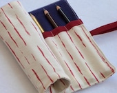 Roll Pencil Case, Fabric Pen Holder, Red, White, and Blue Premium Handprinted Cotton, Free US Shipping