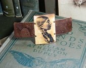 Native American Barrette Woman profile Edward S Curtis copper hair accessory mixed media