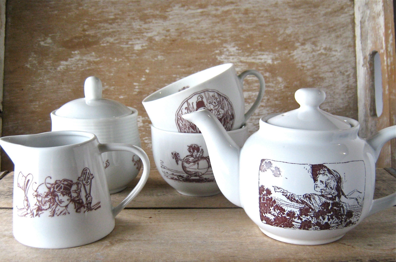Wizard of Oz Themed Tea Set, John R. Neill art,  Wizard of Oz Characters, Small Teapot, Little Cups, Ready to Ship