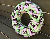 Ribbon Wreath 10" in Light Pink, Green, and Brown : Custom Orders Accepted