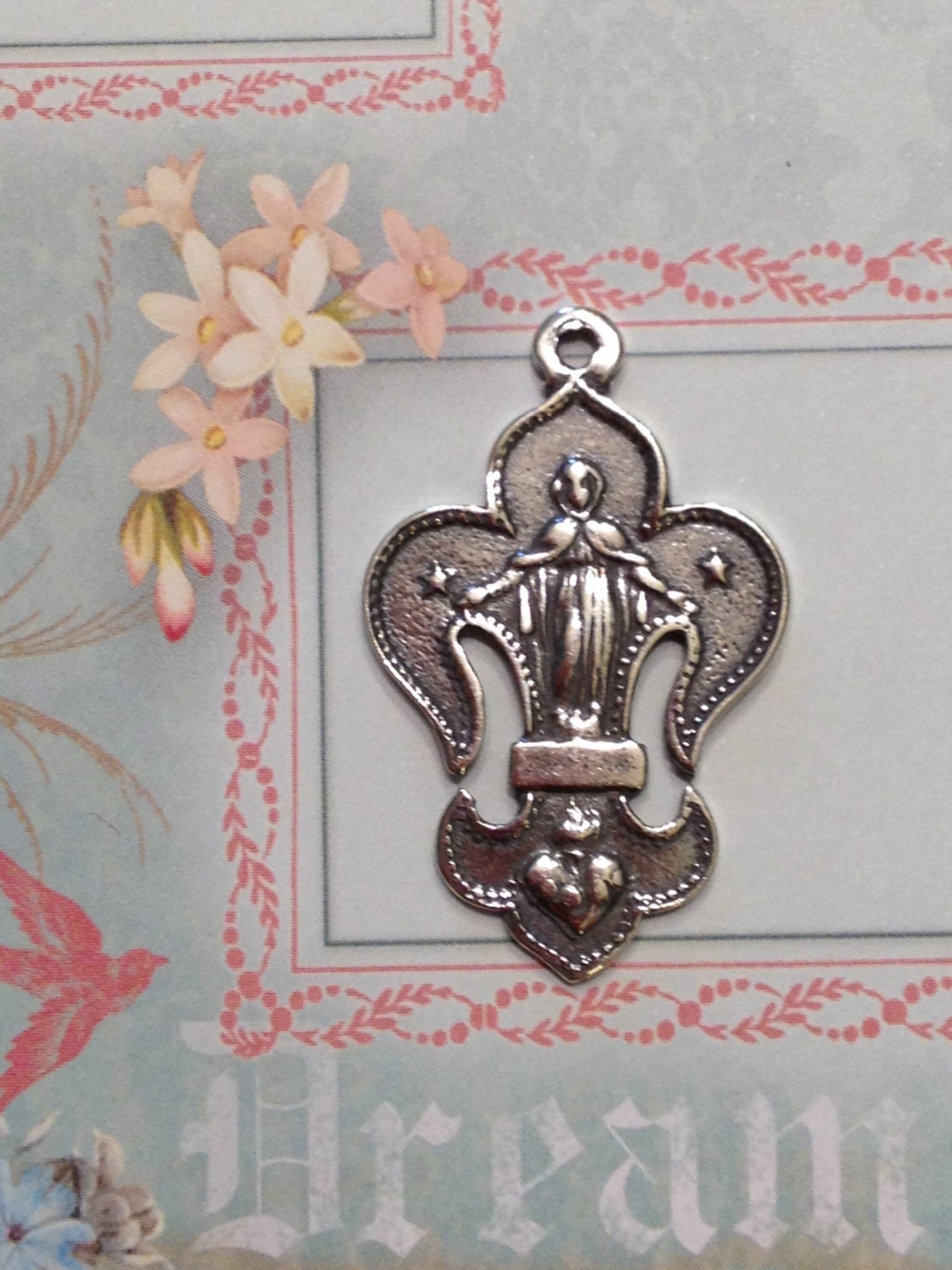 Sterling Silver Fleur de Lis  Crucifix  French religious Medal