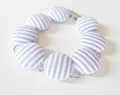 Preppy Stripes Bracelet - Fabric Button Charm Bracelet - Nautical Bracelet