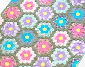 Grandmas Flower Garden Quilt - Mod Colorful Quilt - Twin Bed Quilt Coverlet