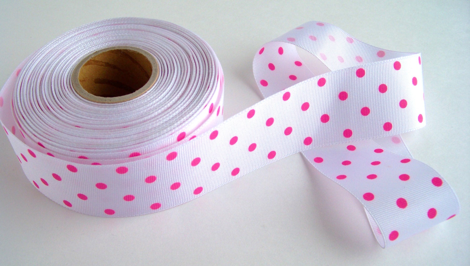 Ribbon Grossgrain Pink White Polka Dot 1.5 inches wide 2 yard pieces Africa Adoption Fundraiser