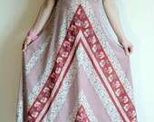 vintage 1970s jodi t of california floral chevron striped boho hippie maxi dress size small