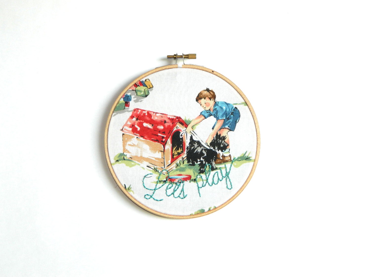 Let's play embroidery hoop wall art