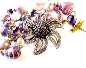 Mulberry flower beaded necklace lilac lavender handmade