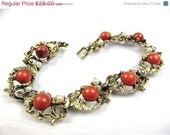 Coral Cabochon Pearl Bracelet 1940s Vintage Jewelry