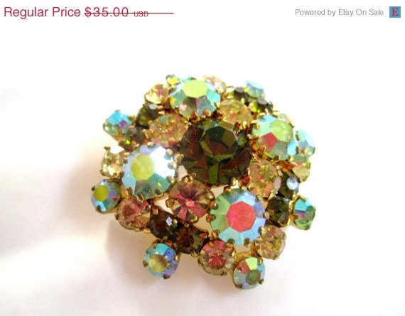 Juliana Green AB Rhinestone Brooch 1950s Vintage Jewelry