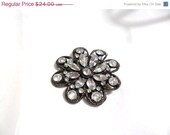 Japanned Clear Rhinestone Flower Brooch 1950s Vintage Jewelry