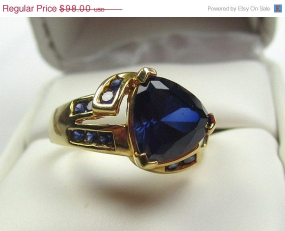 Modernist Vermeil Silver Iolite Blue Glass Ring 1960s Vintage Jewelry