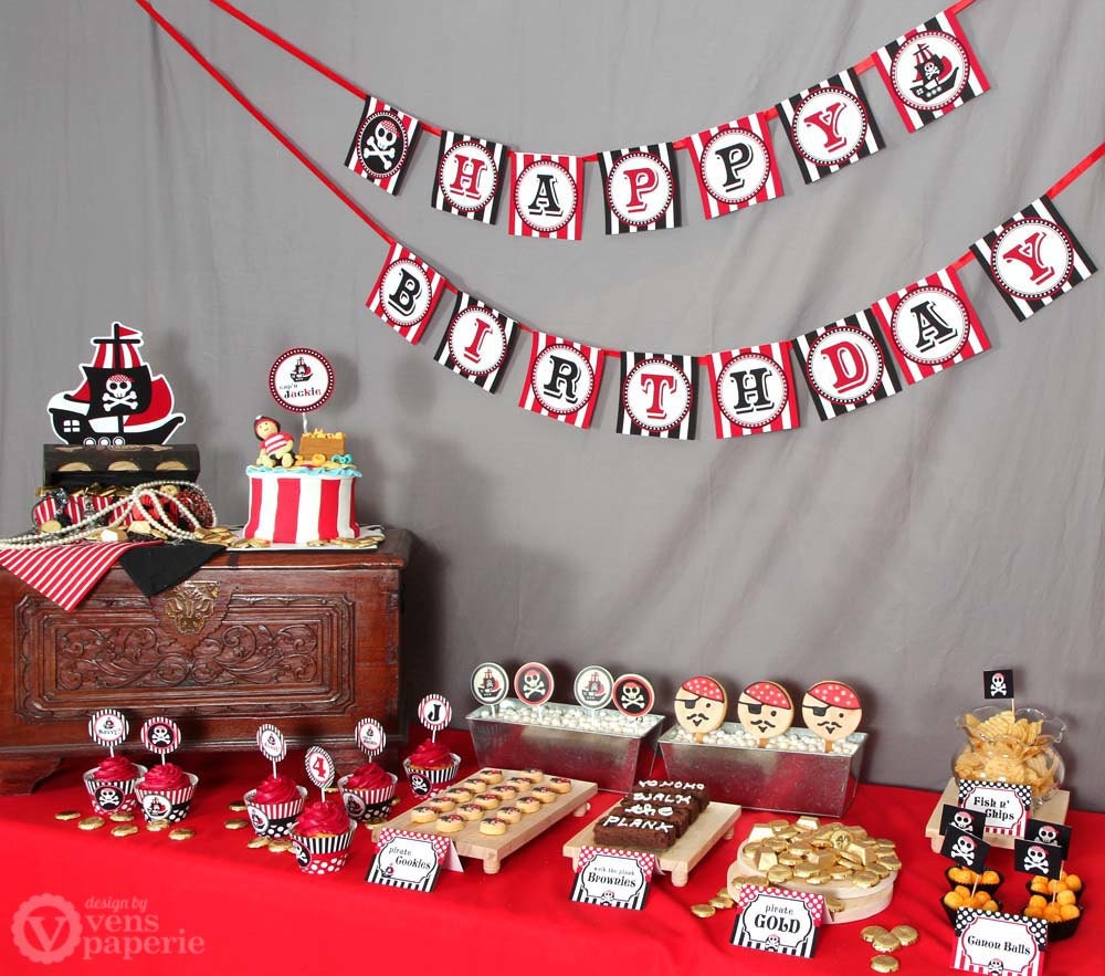 Pirate Red Birthday Party Package Personalized MINI Collection Set - PRINTABLE DIY - PS831CA1y