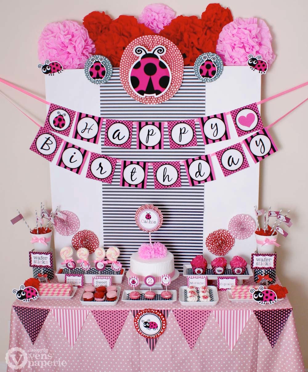 Pink LadyBug Birthday Party Package Personalized FULL Collection Set - PRINTABLE DIY - PS815CA2x Il_570xn
