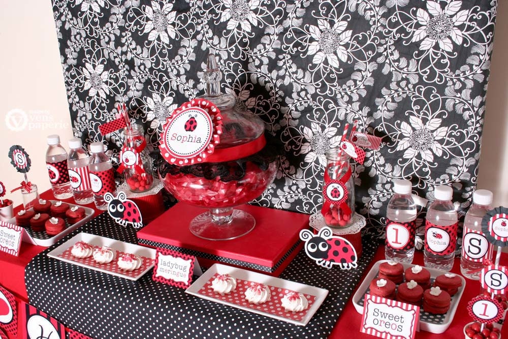 LadyBug Red Birthday Party Package Personalized MINI Collection Set  - PRINTABLE DIY - PS815CA1y