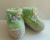 Baby Girl Booties Knitted Soft Handmade Pastel Green Multicolored Pink 3-6 Months Ready to Ship