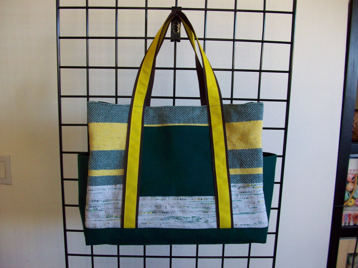 SALE: Hand Woven Plarn Jumbo Tote - Green, Yellow, White