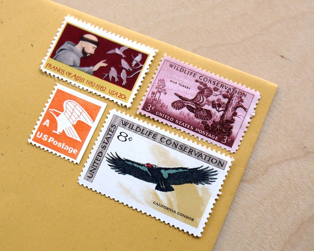 Vintage unused - St. Francis And The Birds - postage stamps to post 5 letters - or use in scrapbooking and crafts