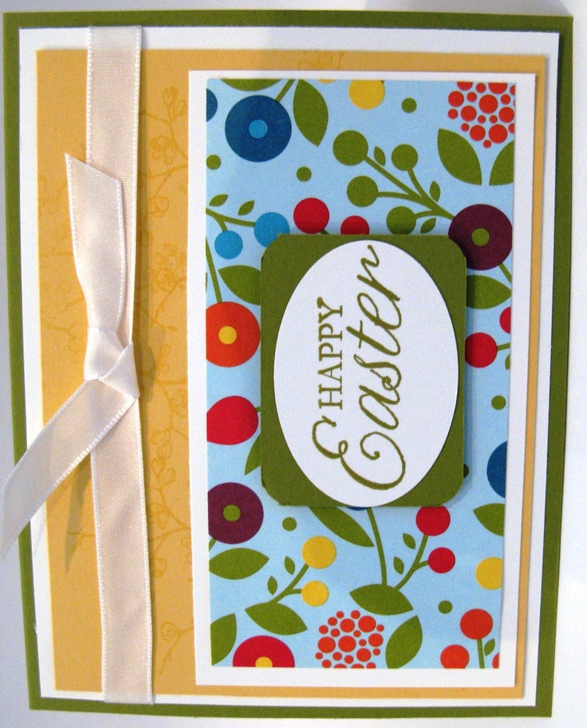 Easter Greeting Cards, Handmade, Set of 4, Yellow and White with Blue and Green, 5 1/2" x 4 1/4"