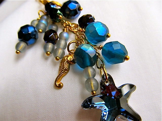 The Reef- Seahorse Starfish Sapphire Blue Swarovski Crystal Necklace Set