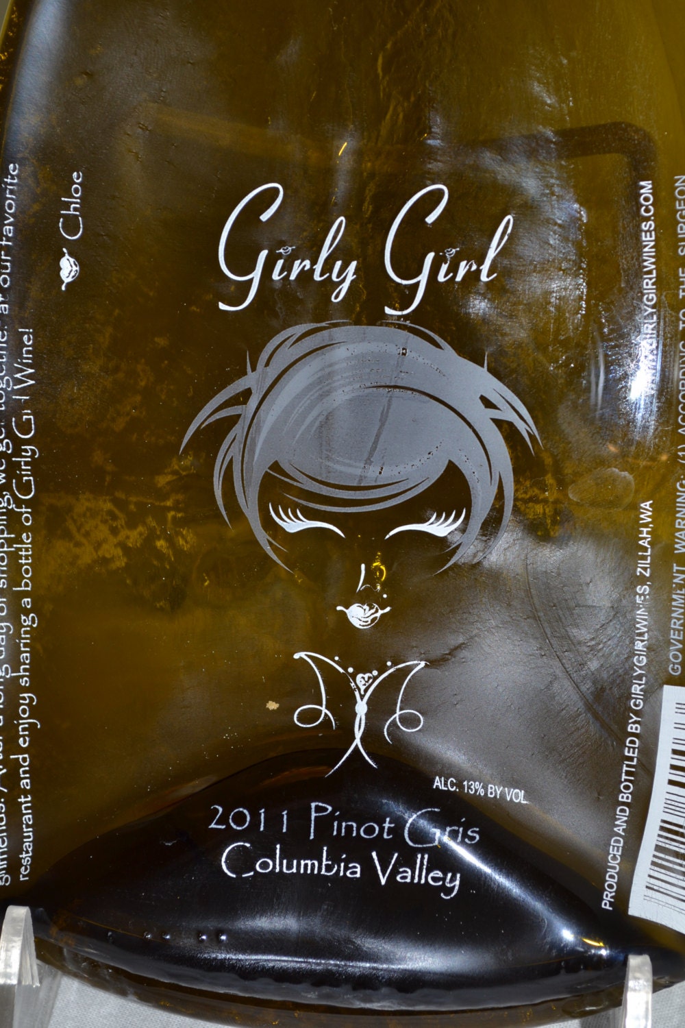 Handpainted Girly Girl wine bottle serving tray cheese platter
