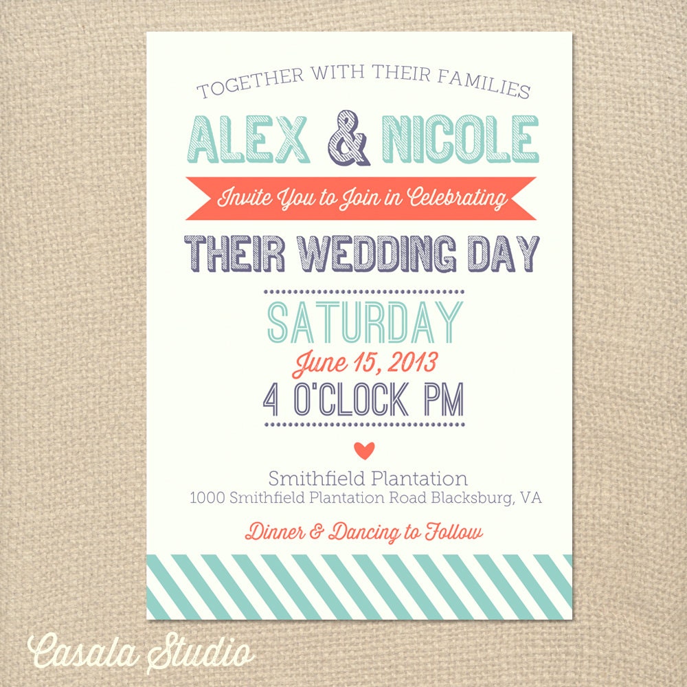 Whimsical Summer Wedding Invitation Printable OR Printed Card