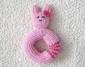 Hand Knit Rattle, Baby Bunny Rattle, Girl Toy Rattle, Bunny with Bow Chew Toy Baby Toy Baby Shower Gift