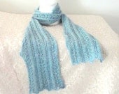 Skinny Aqua Scarf Summer, Spring Fashion Scarf, Hand Knit Womens Alpaca Wool Scarf, Lightweight Luxury Mint