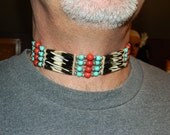 Native American Handcrafted Choker made with Carved Bone Beads, Turquoise and Coral