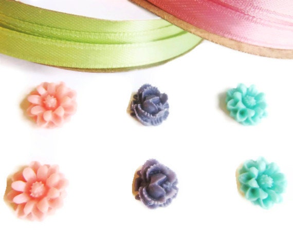 Pastel Mixed Colors Tiny Flowers Earrings Post Three Pairs-