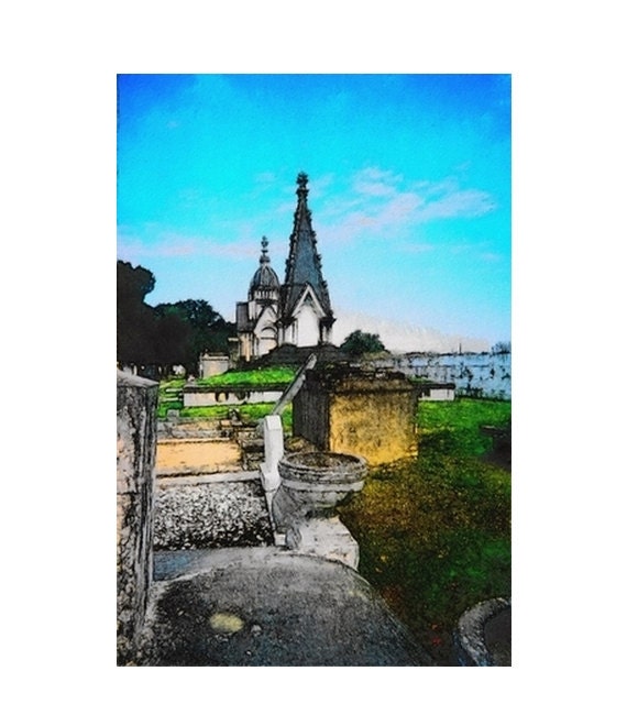 New Orleans Art Print, Cypress Cemetery, Gothic Dark Art, Graveyard Art, Cemetery Art, Ready to Frame