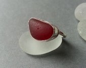 Sea Glass Ring, Sea Glass Jewelry, Sterling Silver, Red, Sweetheart Ring, Heart Shaped Sea Glass, Beach Jewelry, Beach glass jewelry